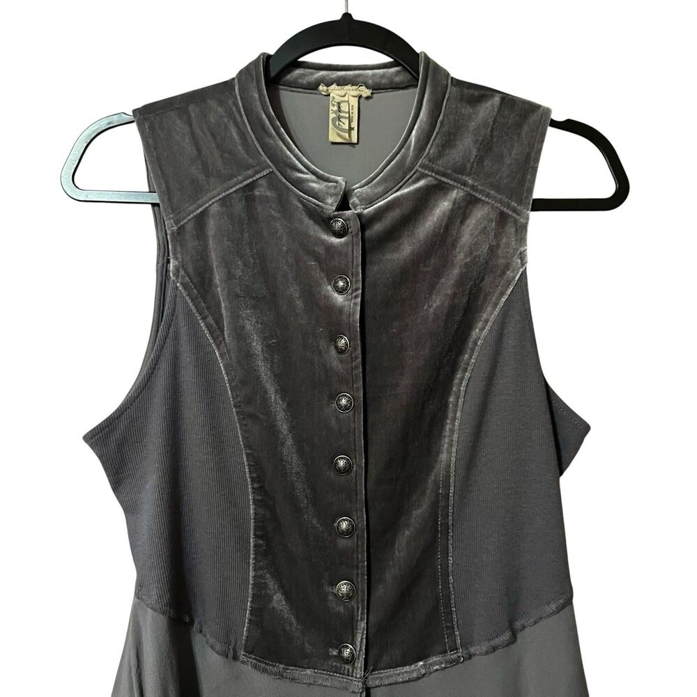 Gimmicks Womens Size M Gray Mixed Fabric Velour Asymetric Long Vest - Picture 2 of 5